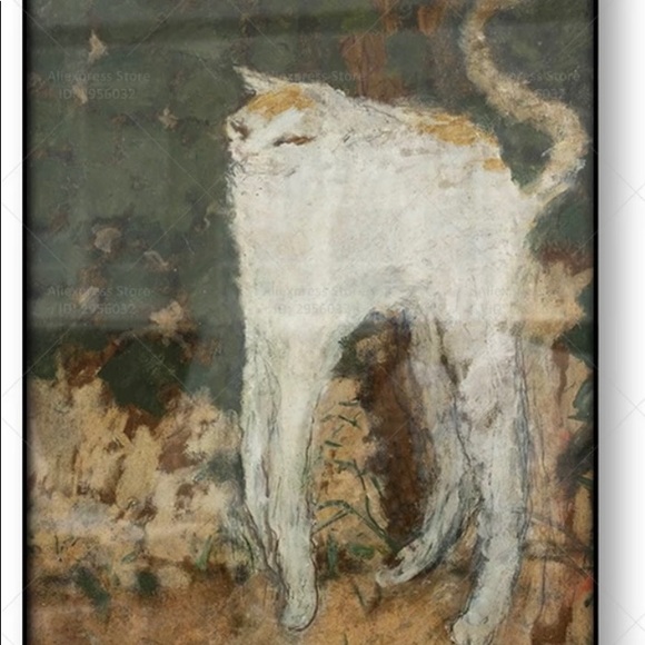 Anthropologie cat Pierre art wall decor hangin giclee animal mcm vintage print - Picture 2 of 2
